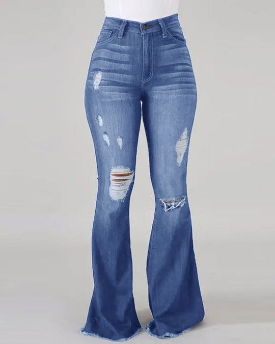 Damen Bootcut-Jeans mit ausgefranstem Saum und Destroyed-Details EB