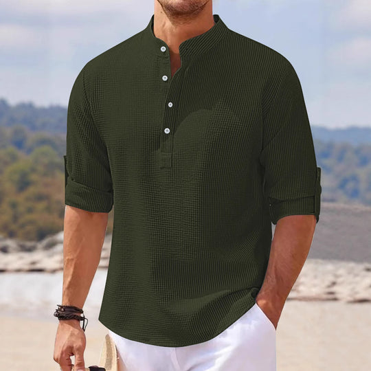 Herren lässiges Henley-Shirt mit strukturierter Oberfläche EB
