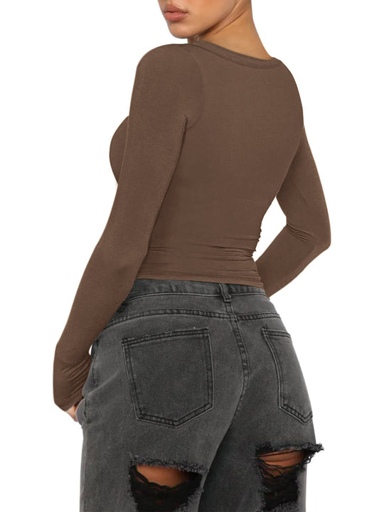Damen Figurbetontes Langarmshirt aus elastischem Stoff EB
