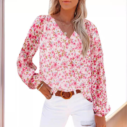 Damen Bluse mit floralen Mustern und luftigen Ärmeln EB