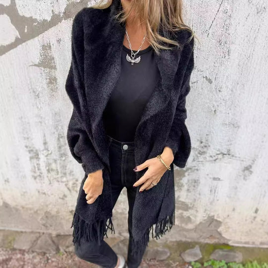 Damen Strickmantel mit Fransen EB