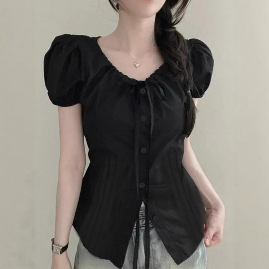 Damen Elegantes Blusenoberteil mit Rüschendetails und taillierter Silhouette EB
