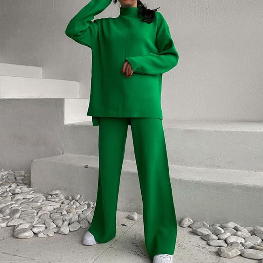 Damen Lässiges Strickensemble mit weitem Schnitt und hohem Kragen EB
