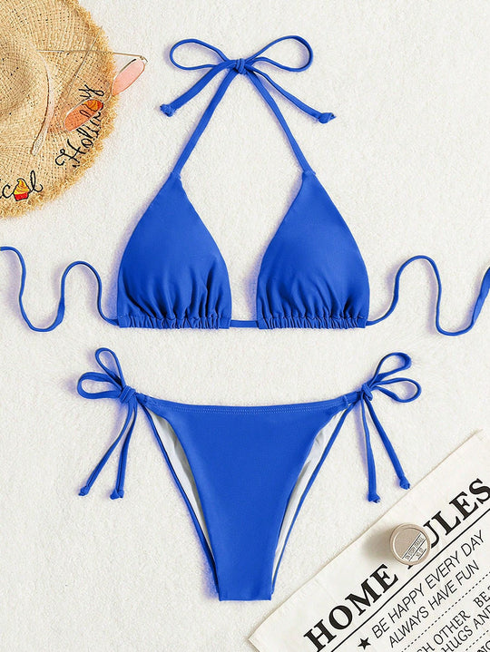 Damen Triangel-Bikini mit verstellbaren Bändern und elastischem Taillenbund EB