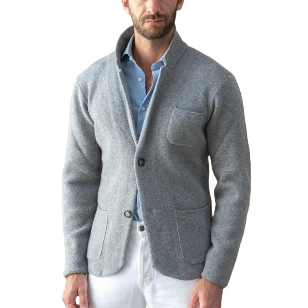 Herren modern geschnittener Strickmantel mit komfortablem Kragen und praktischen Taschen EB