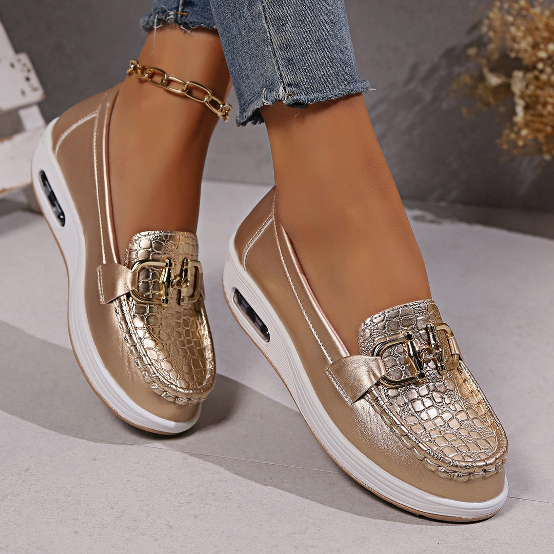 Damen Komfortable Mokassins mit elegantem Metallic-Design EB