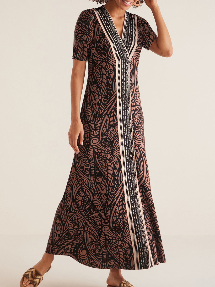Damen Maxikleid mit elegantem floralen Design und praktischem Reißverschluss EB