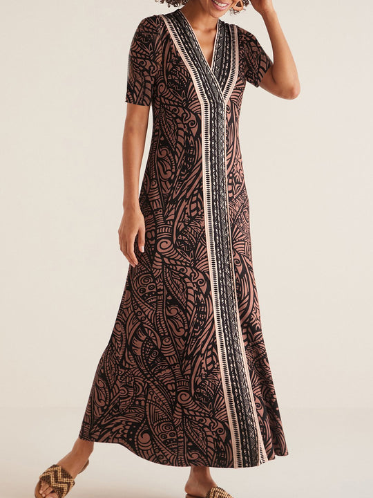 Damen Maxikleid mit elegantem floralen Design und praktischem Reißverschluss EB