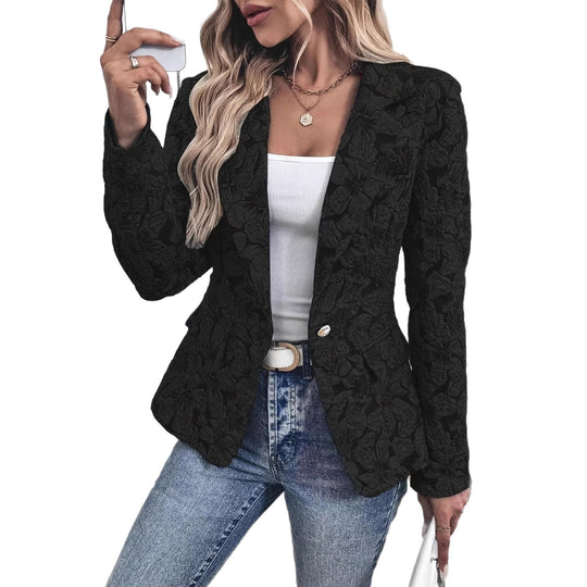 Damen Taillierter Jacquard-Blazer mit floralem Reliefmuster EB