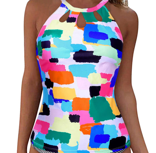 Damen Sportliches Tankini-Oberteil mit modischem Rundhalsausschnitt und Cut-Outs EB