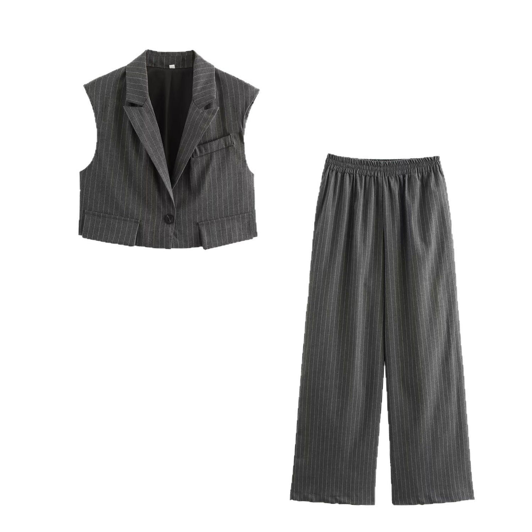 Damen weite Business-Hose mit elastischem Bund und feinen Streifen EB