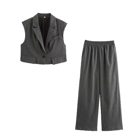 Damen weite Business-Hose mit elastischem Bund und feinen Streifen EB