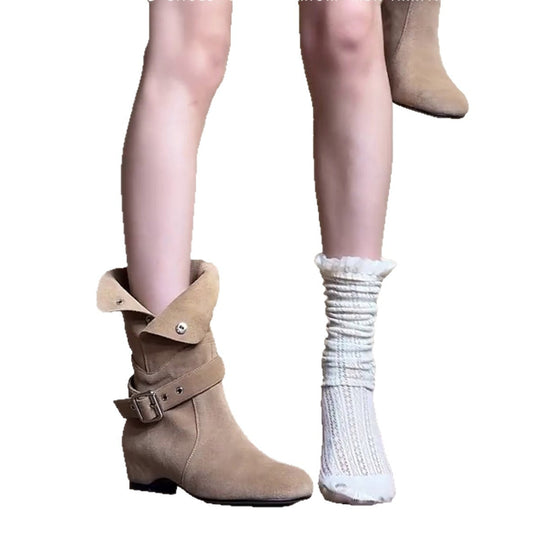 Damen modische Ankle Boots mit asymmetrischem Schnitt und dekorativer Schnalle EB
