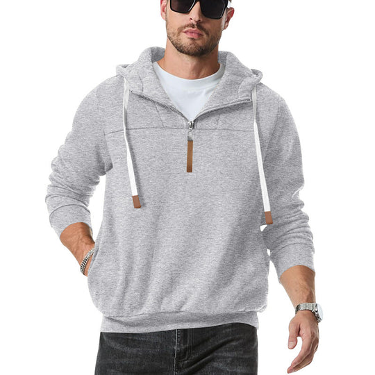 Herren modischer Kapuzenpullover mit Reißverschluss und dekorativen Details EB