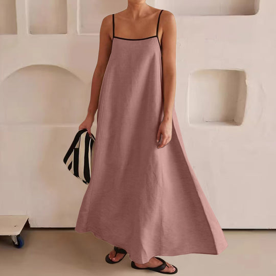 Damen Sommerliches Maxikleid mit schmalen Spaghettiträgern und fließendem Schnitt EB