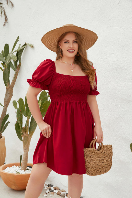 Damen Leichtes Sommerkleid mit schulterfreier Passform und voluminösen Puffärmeln EB