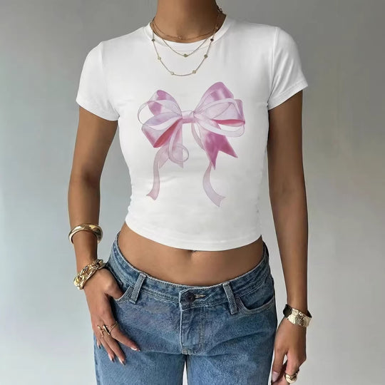 Damen Crop-Top mit zartem Schleifenmotiv EB