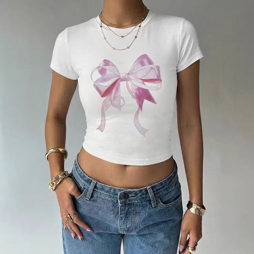 Damen Crop-Top mit zartem Schleifenmotiv EB