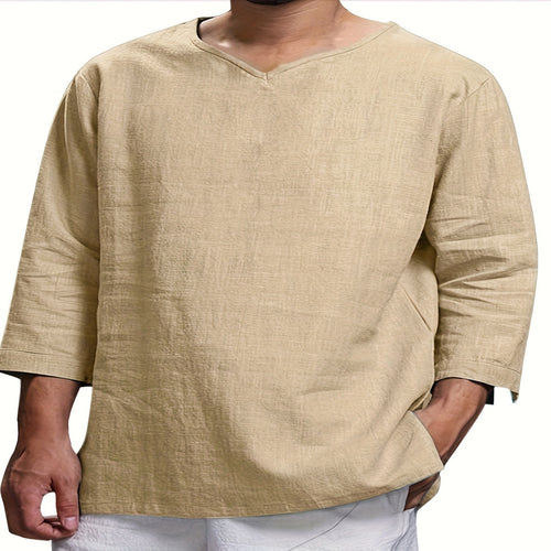 Herren Lässiges Langarmshirt mit V-Ausschnitt und praktischen Seitentaschen EB