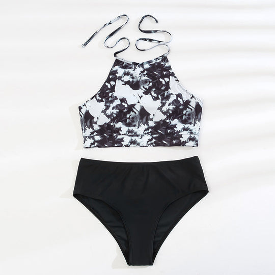 Damen Hoch tailliertes Sport-Bikini-Set mit stilvollem Crop-Oberteil EB
