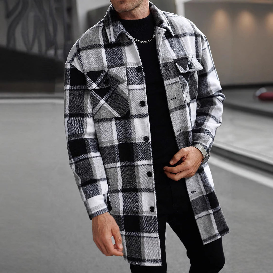 Herren karierte Flanelljacke mit knöpfbaren Taschen und modernem Schnitt EB