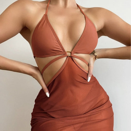 Damen Triangel-Bikini mit transparentem Wickelrock EB