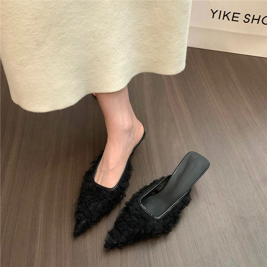 Damen elegante Mules mit rüschendem Design EB