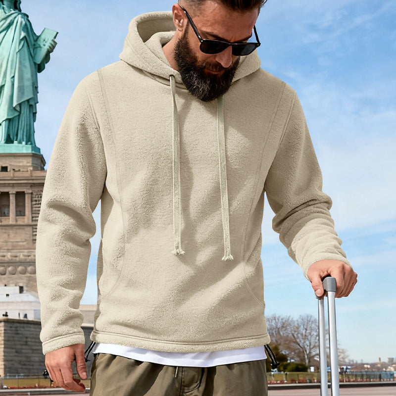 Herren Fleece-Hoodie mit Teddystruktur, Kapuze und entspannter Passform EB