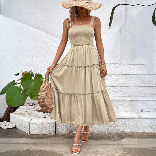 Damen Midikleid mit elastischem Oberteil und fließendem Rock EB
