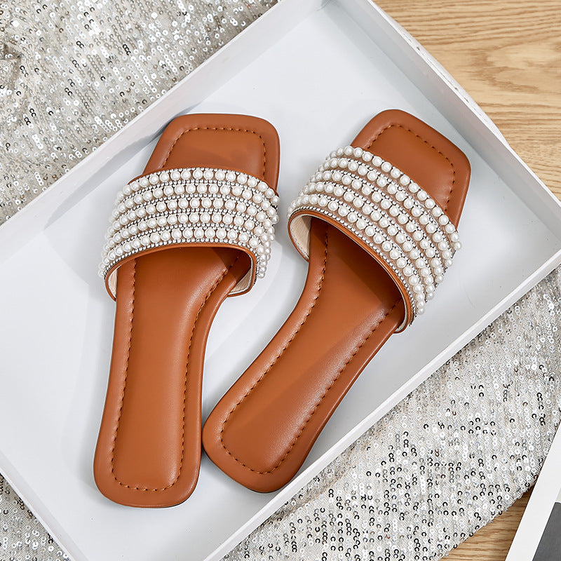 Damen Glamouröse Mules mit elegantem Perlenbesatz EB