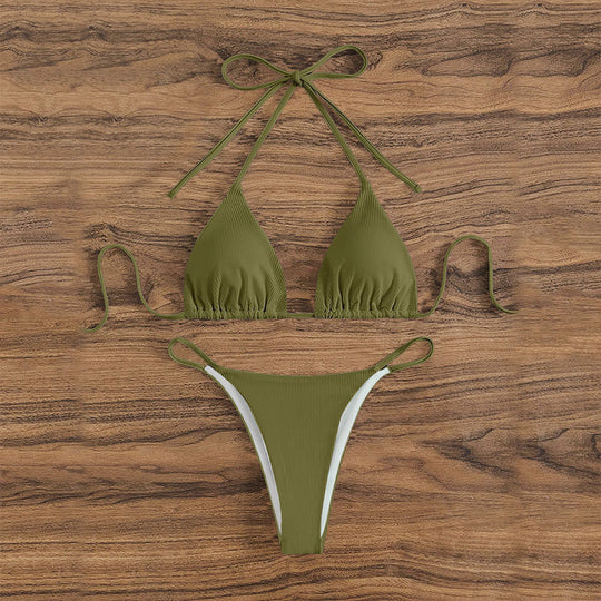 Damen Triangel-Bikini-Set mit verstellbaren Schnüren und feinem Strukturmuster EB