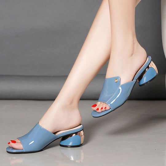 Damen Elegante Mules mit glänzendem Absatz EB