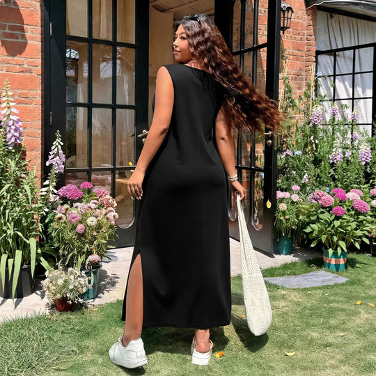 Damen luftiges Maxikleid mit V-Ausschnitt und seitlichem Schlitz EB