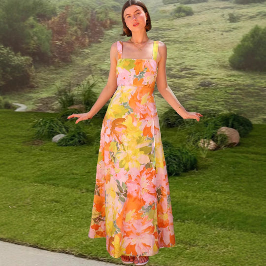 Damen Maxikleid mit floralem Muster und schmalen Trägern EB