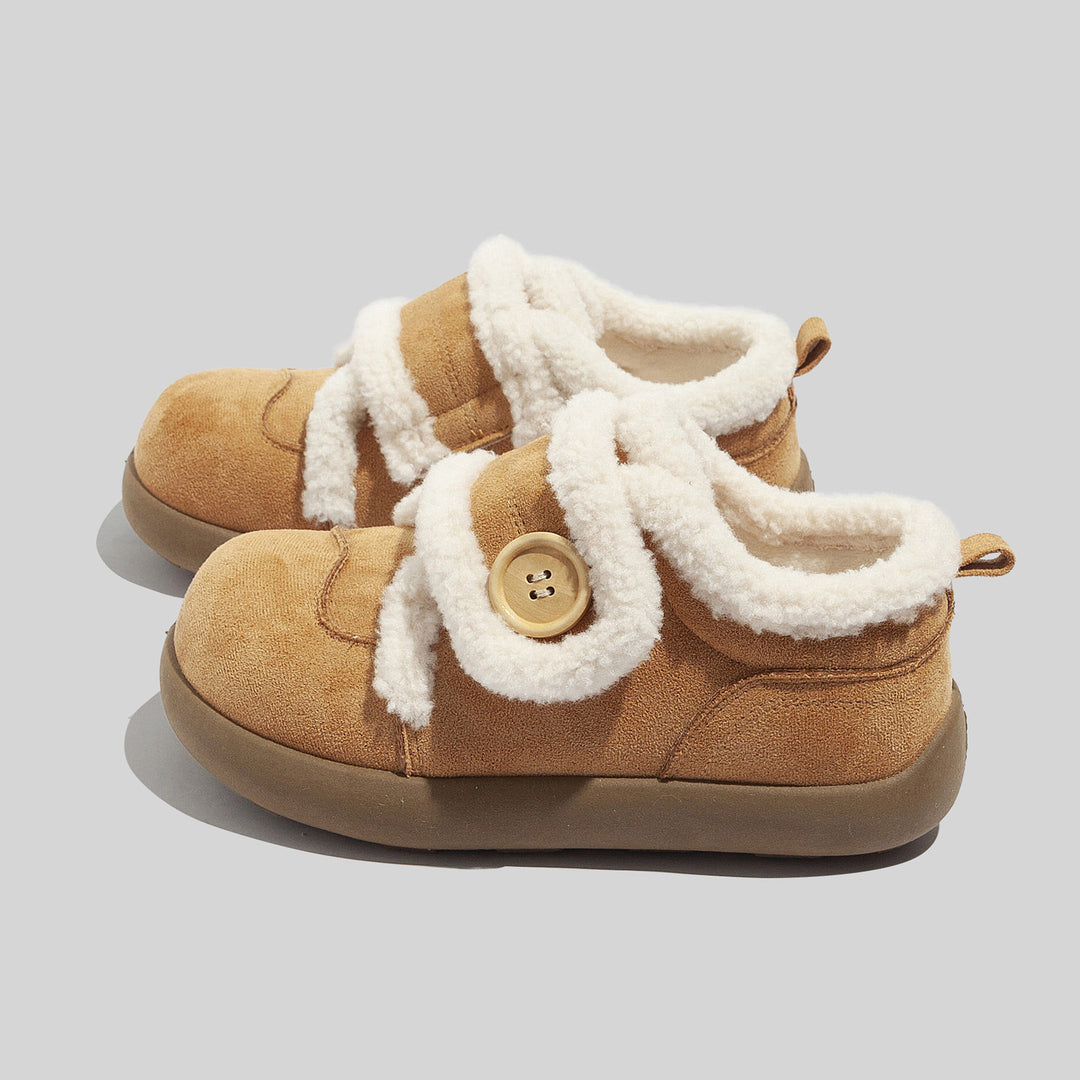 Damen Hausschuhe mit Fleece-Futter und Knopfverschluss EB
