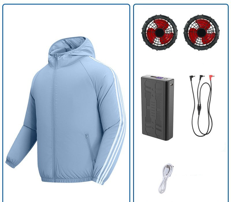 Unisex nan atmungsaktive Kühljacke mit integrierten USB-Lüftern und Kapuze R&B