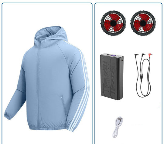 Unisex nan atmungsaktive Kühljacke mit integrierten USB-Lüftern und Kapuze R&B
