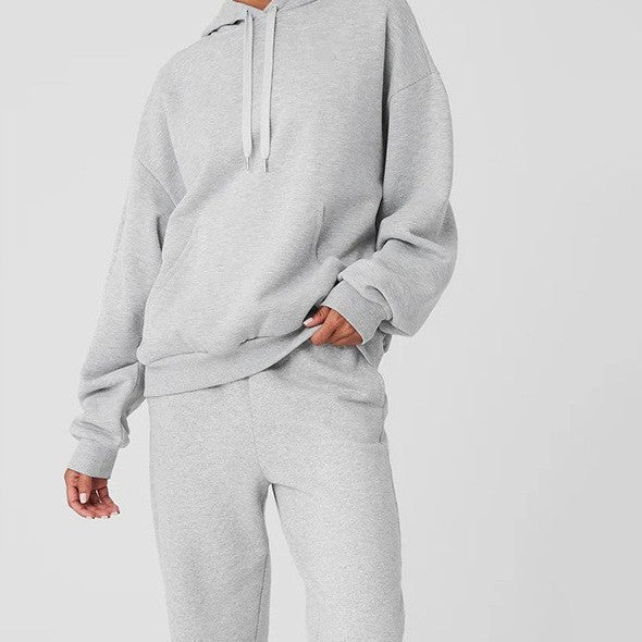Damen Sportliches Fleece-Loungewear-Set mit Kapuze und elastischen Bündchen EB