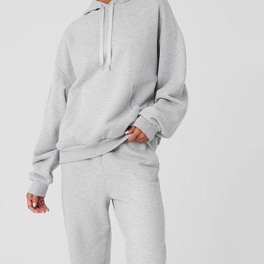 Damen Sportliches Fleece-Loungewear-Set mit Kapuze und elastischen Bündchen EB
