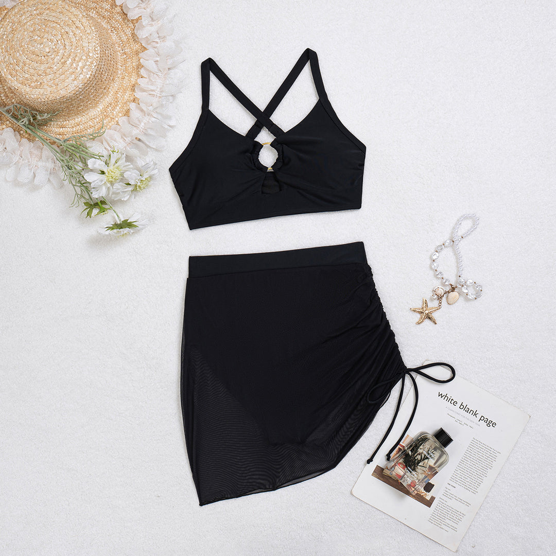 Damen Modischer Bikini mit transparentem Wickelrock EB