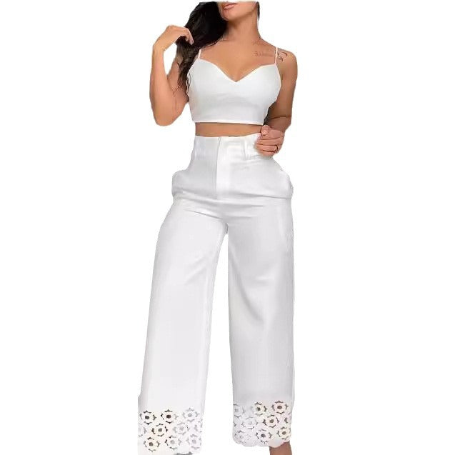 Damen Trendiges Zweiteiliges Outfit mit Oberteil und weiten Hosen EB