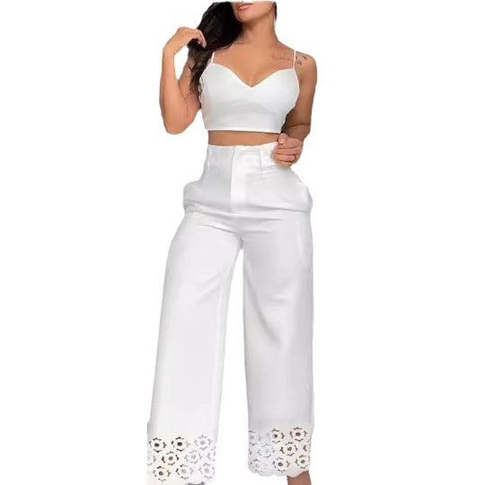Damen Trendiges Zweiteiliges Outfit mit Oberteil und weiten Hosen EB