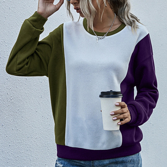 Damen lässiger Sweatshirt mit modischem Farbblockdesign EB