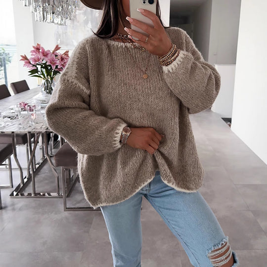 Damen Übergroßer Strickpullover mit luftigen Ärmeln EB