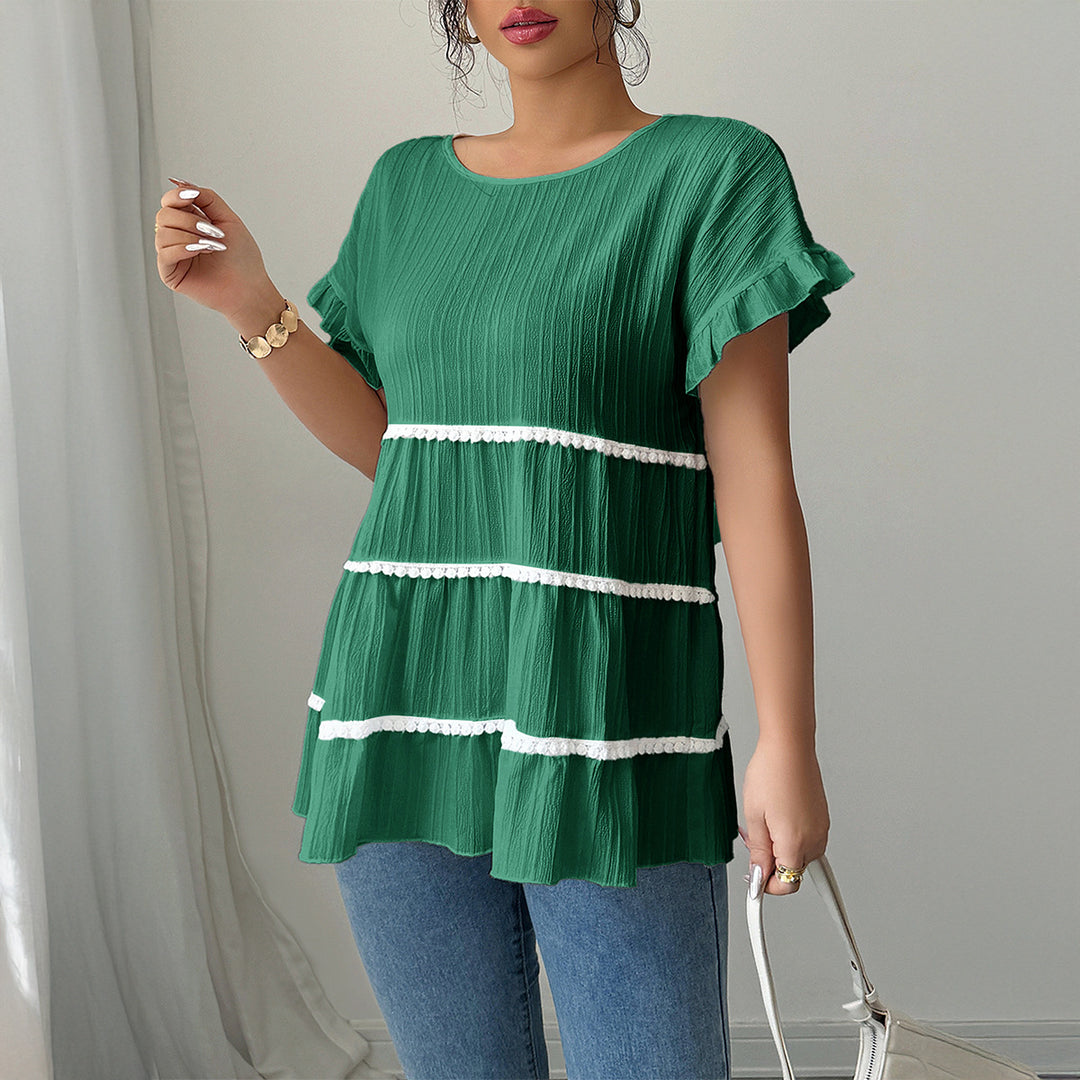 Damen Rüschenshirt mit dekorativen Borteinsätzen EB