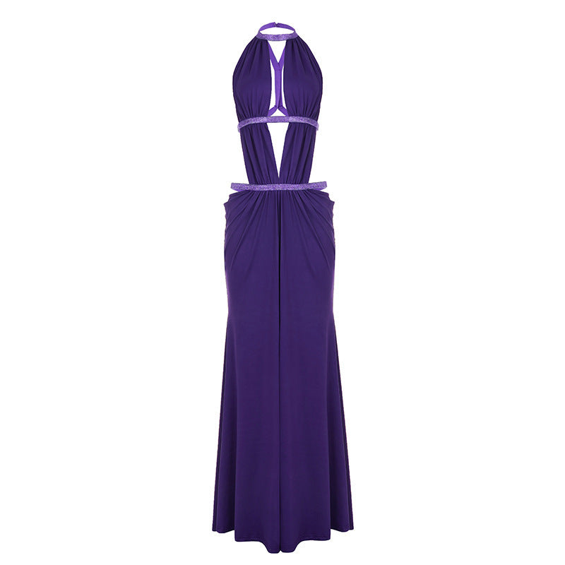 Damen Maxikleid mit tiefem V-Ausschnitt und elegantem Rückendetail EB