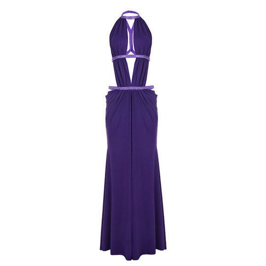Damen Maxikleid mit tiefem V-Ausschnitt und elegantem Rückendetail EB