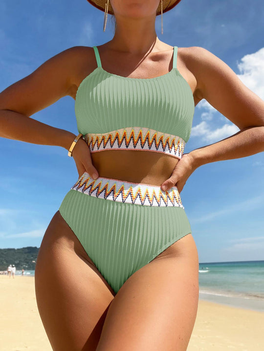 Damen Bunt gemusterter High-Waist Bikini EB