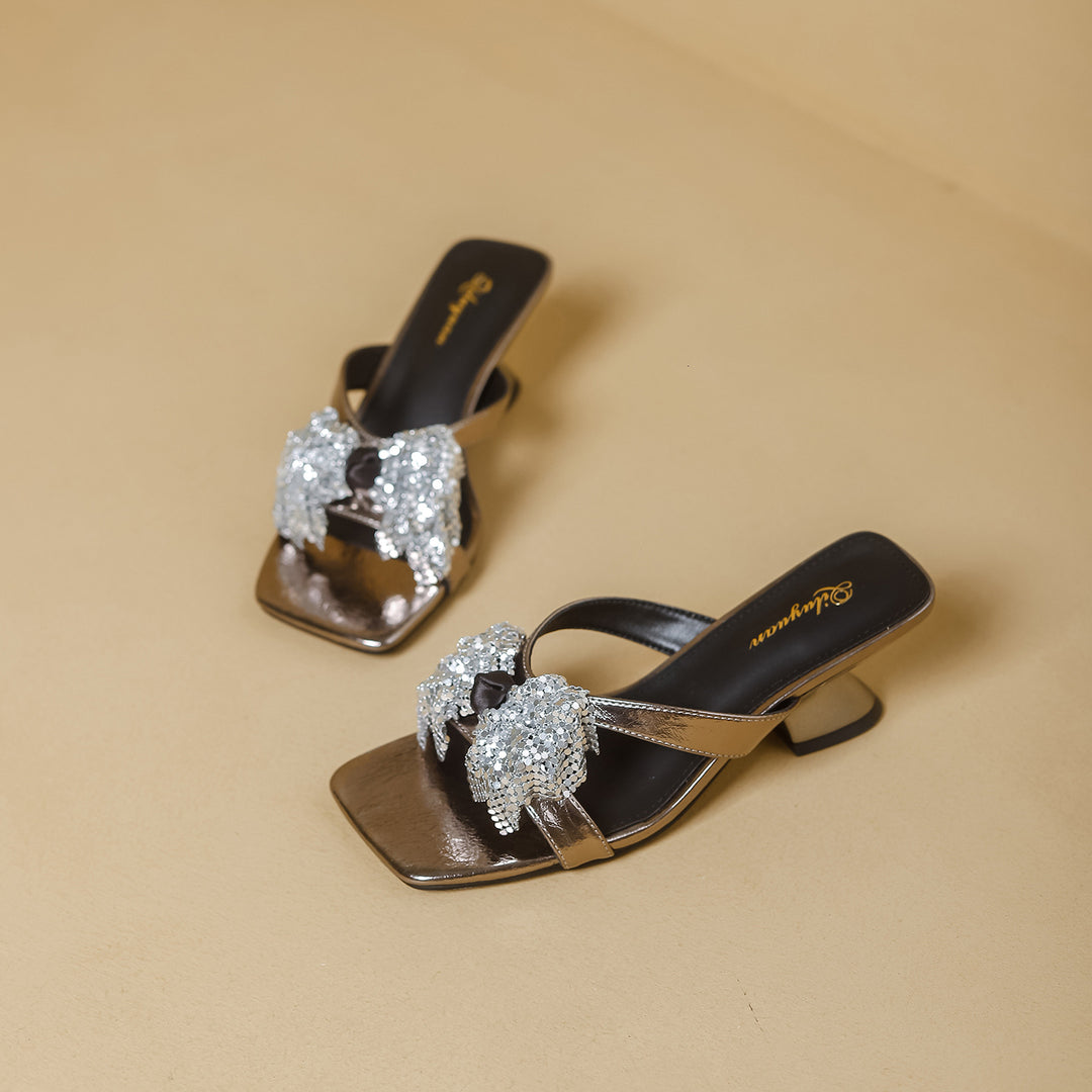 Damen elegante Sling-Sandalen mit funkelndem Schmuckdesign EB