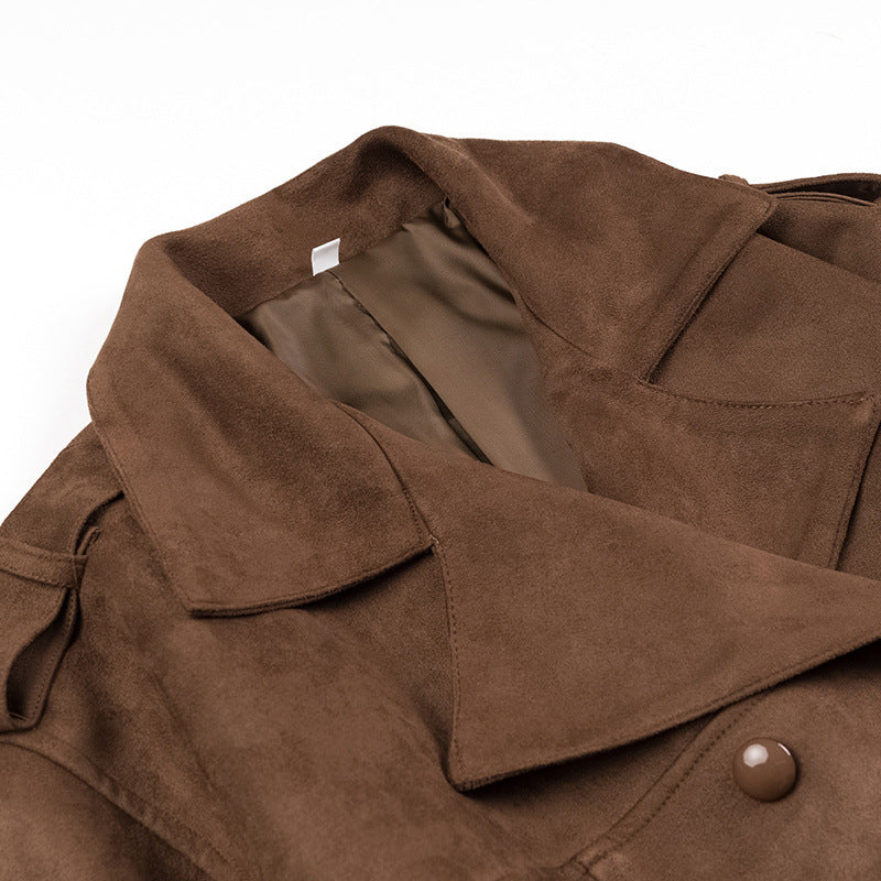 Damen modische Trenchjacke mit tailliertem Schnitt und abnehmbarem Gürtel EB